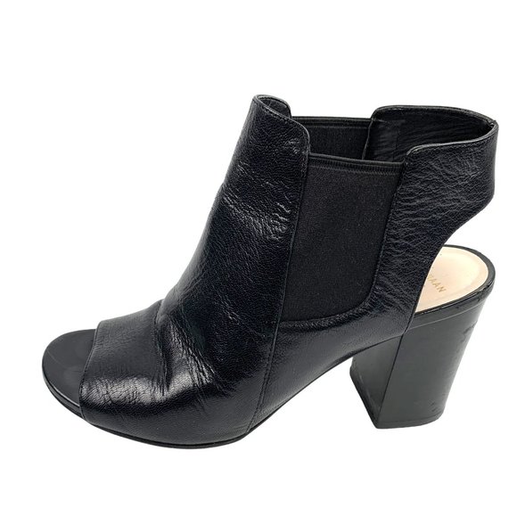 COLE HAAN GRAND.Os Black‎ Leather Open Toe Cut Out Rear Shooties - Picture 1 of 9